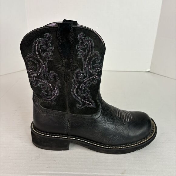 Ariat FatBaby Women's 9.5B Western Boots Purple Embroidered Black Leather 14769 - Picture 1 of 9